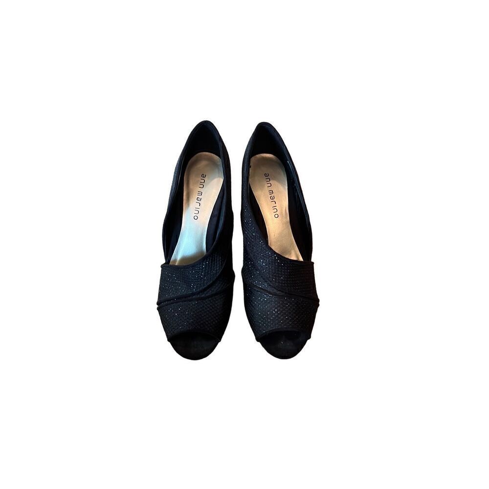 Gorgeous Ann Marino Women’s 6.5 Medium Black Sparkly Open Toe Leather Sole Heels